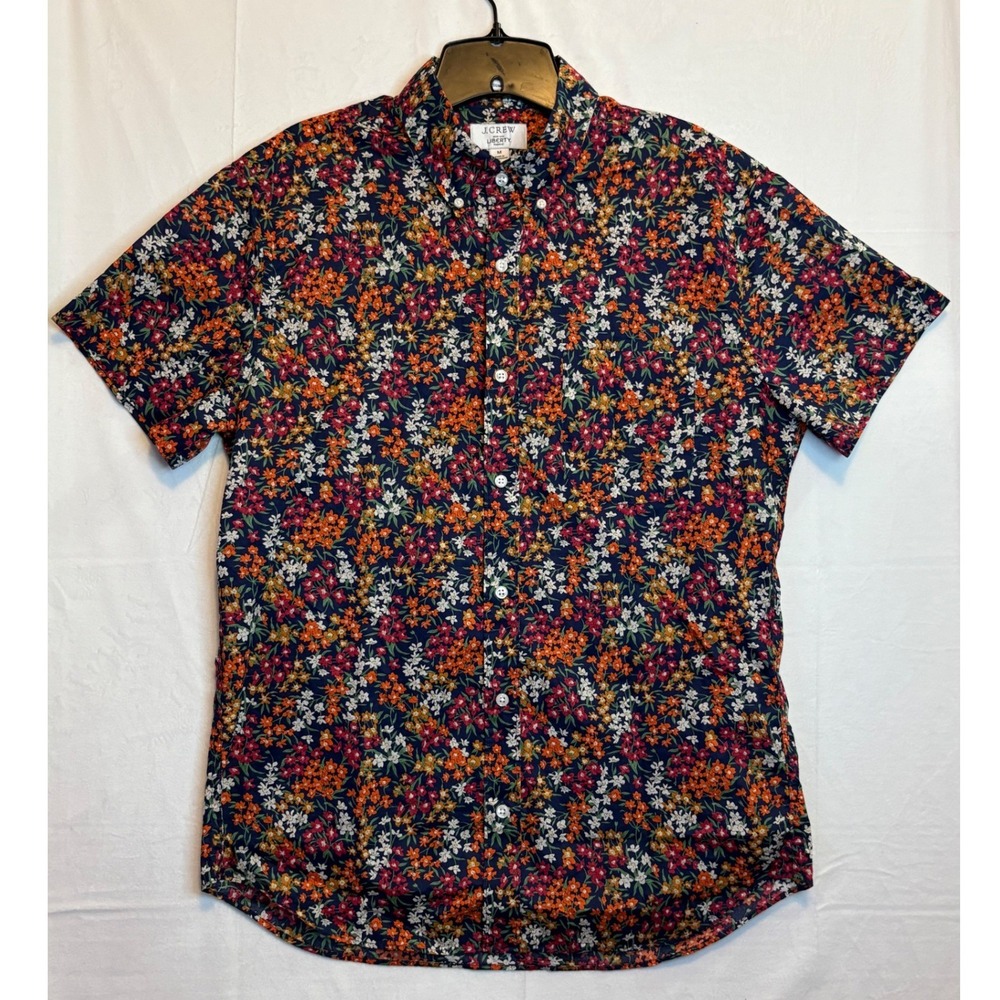 J.Crew Button Down Shirt Mens M Navy Liberty Fabric Floral Short Sleeve NWOT